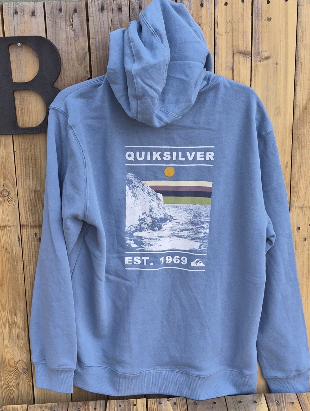 Quiksilver Men’s Light Blue Graphic Pullover Hoodie